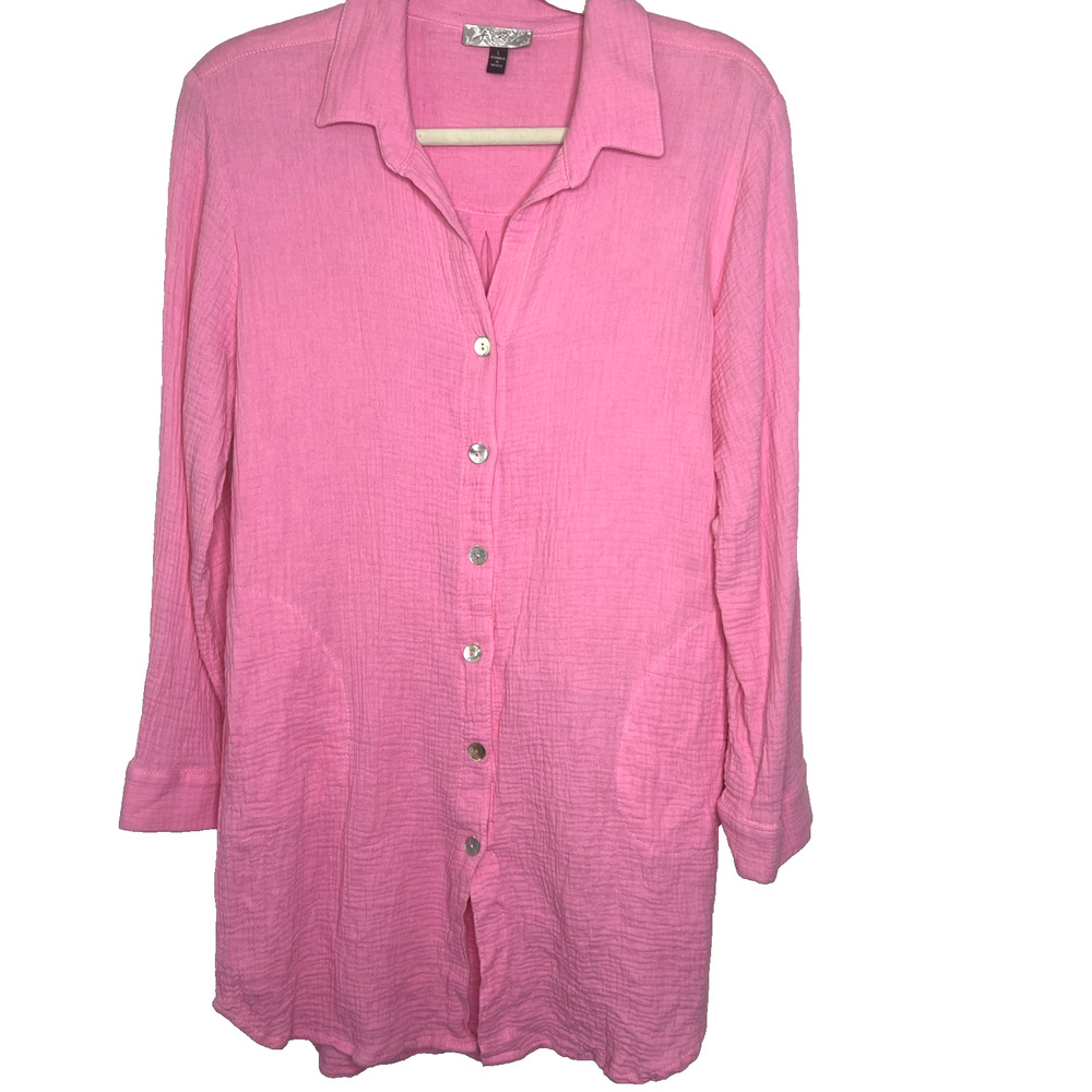 J Valdi Women Big Shirt Cover-Up Top Chambray Size Large